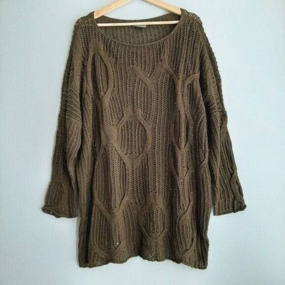 CREA CONCEPT Cable Knit Sweater Tunic Drop Shoulders Relaxed Fit Sz L - Picture 2 of 11